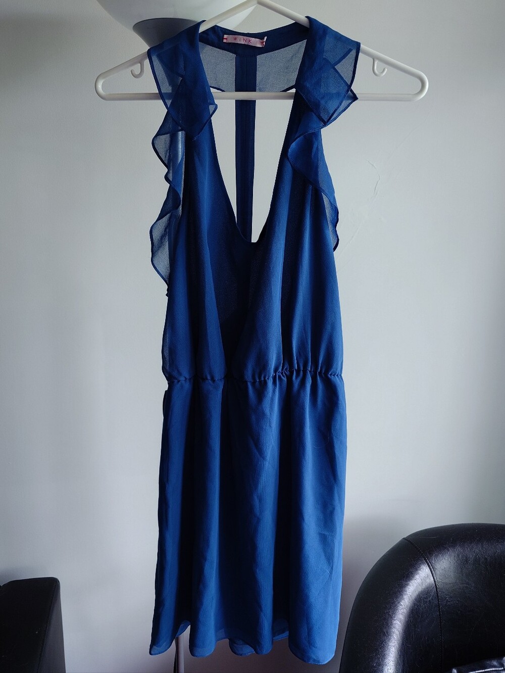Wink Blue Ruffle Sleeve V-Neck Dress with T-back